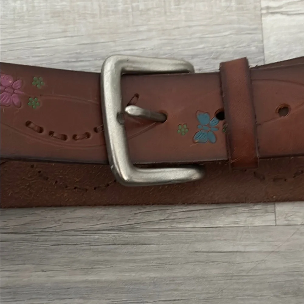 Aeropostale Brown Leather Belt with Floral Accents